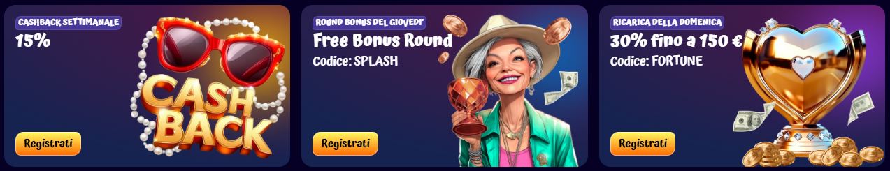 Vinci con il cashback settimanale al 15% e i bonus del giovedì e della domenica su SpinGranny